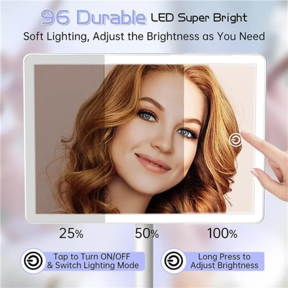 Rechargeable Makeup Mirror with Lights, 96 LED Lighted Makeup Vanity Mirror